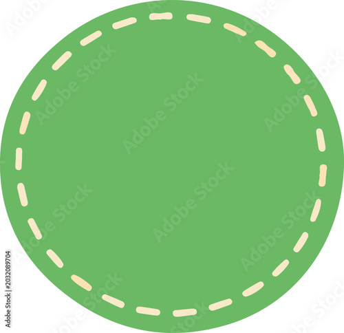 Green round stitched patch icon vector for sewing and handmade craft