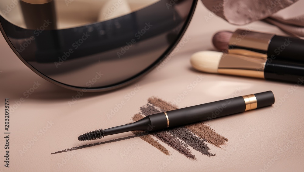 Naklejka premium Eyebrow makeup mockup featuring a stroke line brush for female branding.