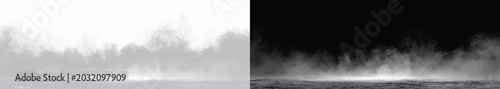 Foto Realistic white ground fog mist set, atmospheric rising dust haze trail and cine