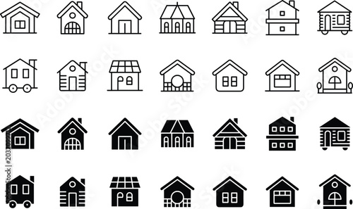  Minimalist Black and White Line Icons Showing Various Modern House minimalist design home architecture real estate marketing urban planning interior inspiration