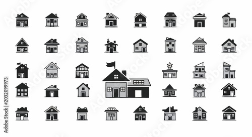 Fotografi Black and white house icons set.