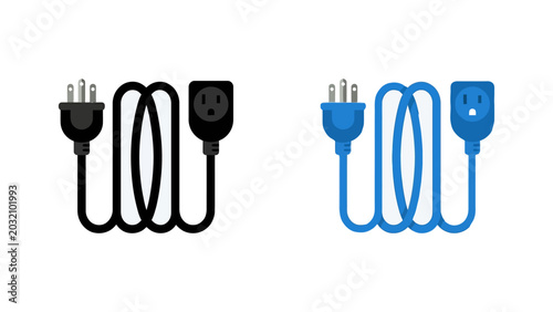 Schilderij op canvas Extension Cord Icons with Male Plug and Female Socket in Black and Blue Flat Vec