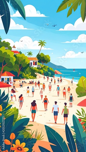 People enjoying a tropical beach vacation.