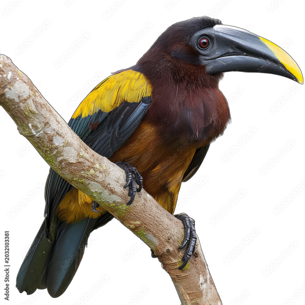 Naklejka premium Vibrant Toucan Perched on Branch with Transparent Background
