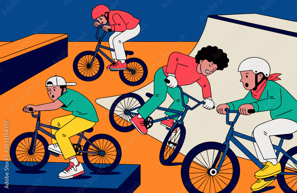 Fototapeta premium child riding BMX in a skate park representing youth action sports and outdoor adventure lifestyle