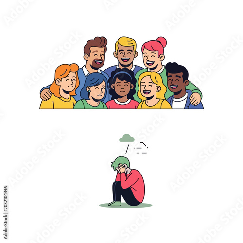 Support System: Friends Helping Sad Person, Mental Health Concept