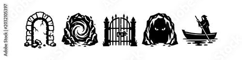 Tableau sur toile Dark Fantasy Gateway Silhouette Icon Set