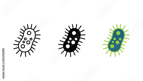 Canvastavla Bacteria microorganism icon set featuring three styles of germ illustration for