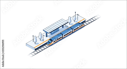 Foto Isometric Train Station Scene With Modern Passenger Railcar Vector Illustration