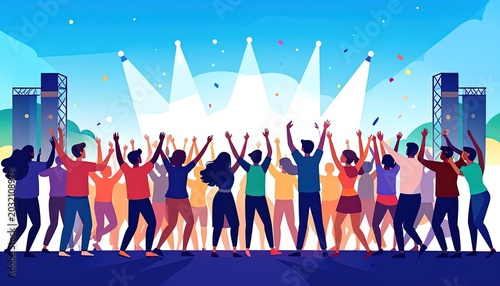 People dancing at outdoor music festival.