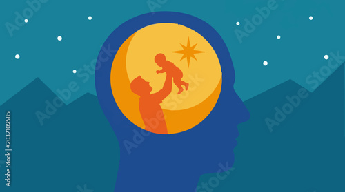 Bild auf Leinwand Father's dreams and thoughts of love for his child, abstract illustration