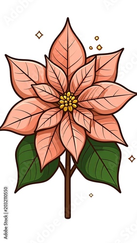 Pink Poinsettia Flower with Green Leaves.