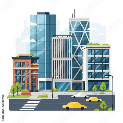 Modern City Buildings Vector Illustration, Urban Landscape Design
