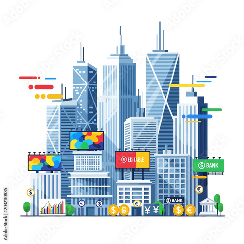 Modern Cityscape Financial District Illustration - Urban Building Design
