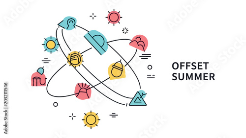 Fotografi Summer Solstice Celestial Diagram: A minimalist graphic illustrating the celestial arrangement and solar cycles during the summer solstice