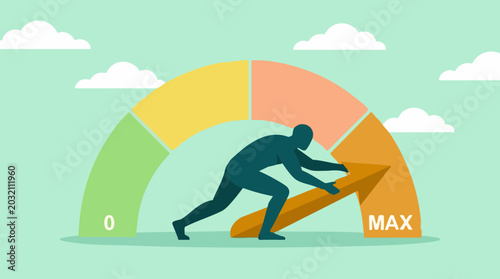 Fotografie Person Pushing Arrow to Max on Performance Meter - Effort and Achievement