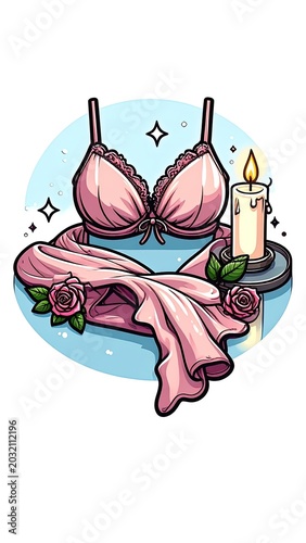 Pink lingerie and candle romantic setup.