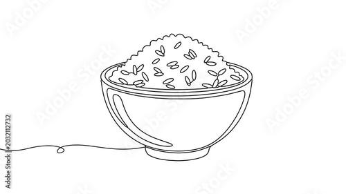 Animation of line drawing of a bowl of rice, symbolizing daily staples, simplicity, and nutrition.