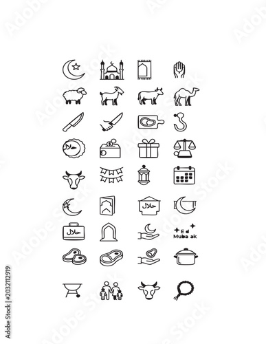 set of icons based on eid ul adha theme 