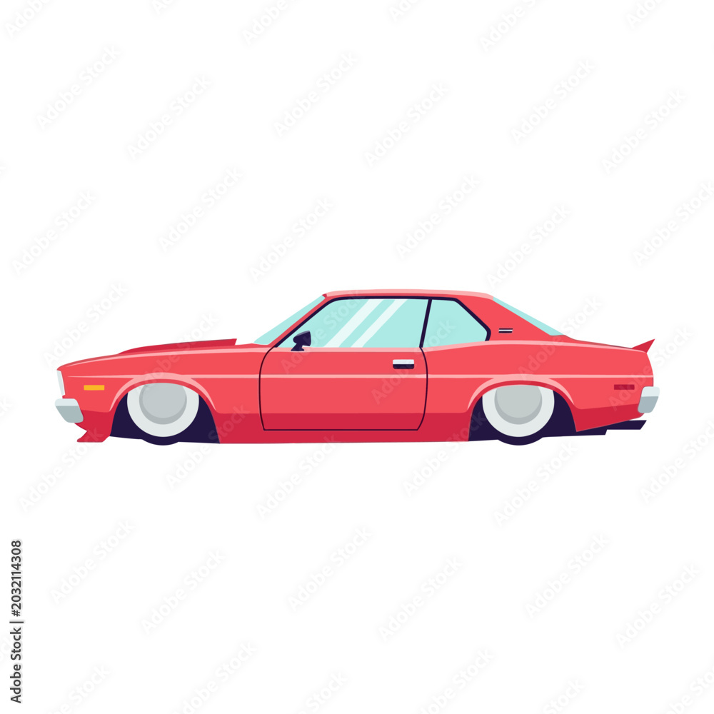 Fototapeta premium Red Classic Coupe Lowrider Car Illustration on White