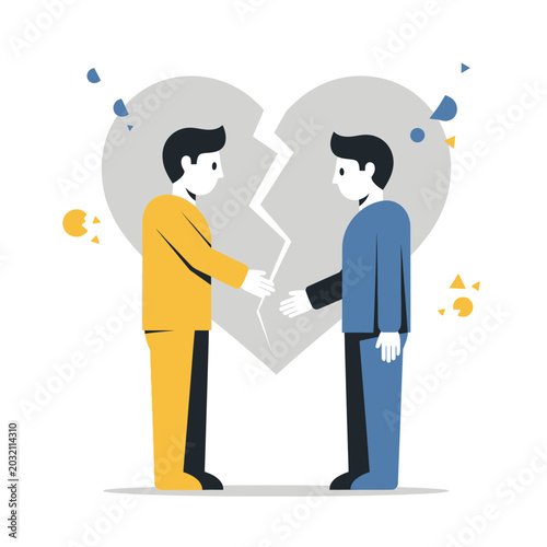 Illustration of Broken Heart and Reconciliation Concept with Men