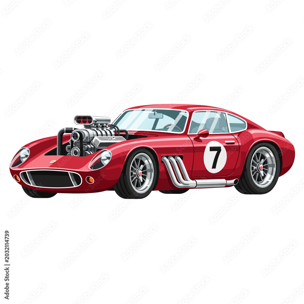 Fototapeta premium Red Classic Sports Car Illustration, Animated Racing Vehicle