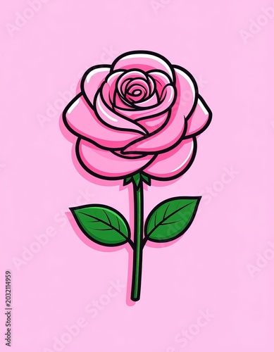 Pink Rose Flower Illustration Graphic Design.