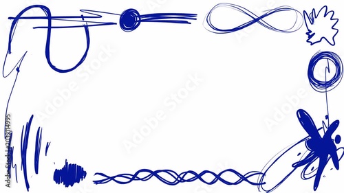 Blue doodle line frame drawing on a white background. Stock video with drawing effect for overlay in 4K with alpha channel.