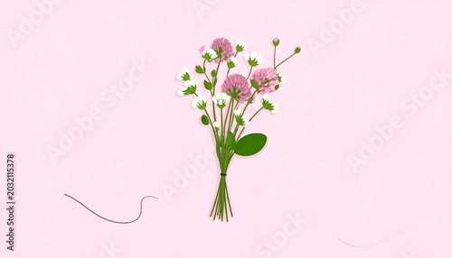 Pink flowers bouquet on pastel background.