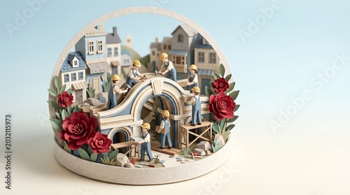 Miniature village under construction diorama with interior design miniature construction building
