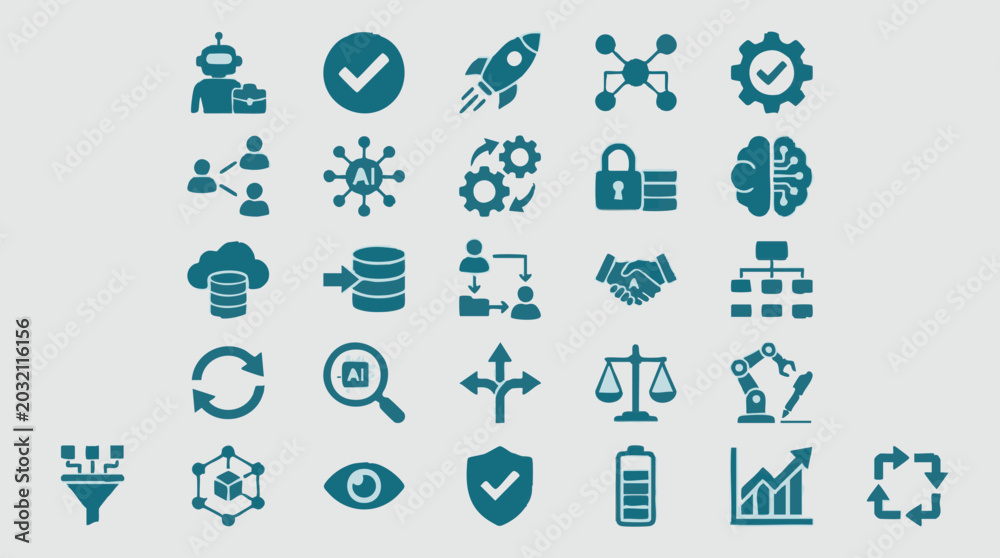 Fototapeta premium Set of AI and Technology Icons for Business and Data Concepts