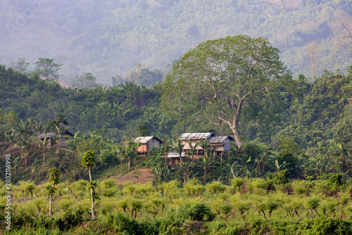 Bamboo houses in the tribal village.this photo was taken from Rangamati,Chittagong,Bangladesh.