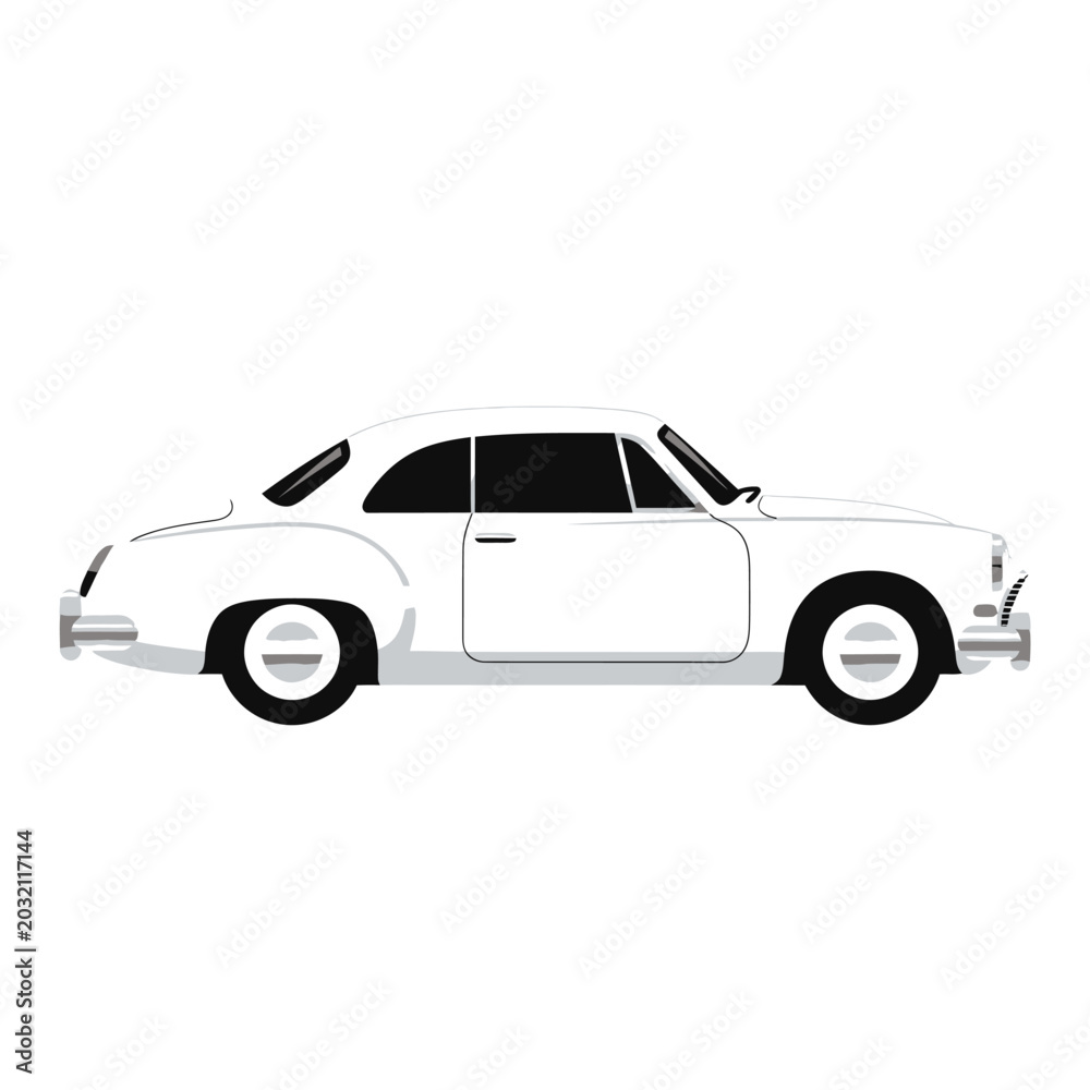 Obraz premium Classic White Coupe - Vintage Car Illustration on White Background