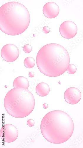 Pink bubbles floating on white background.