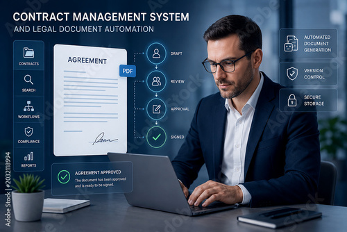 AI Powered Contract Management System Dashboard for Legal Document Automation and Digital Workflow