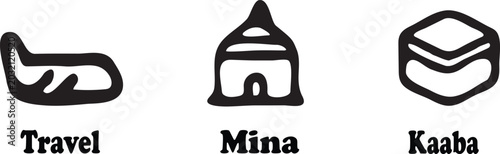 Foto Hand drawn vector icons representing Hajj pilgrimage sites including travel Mina