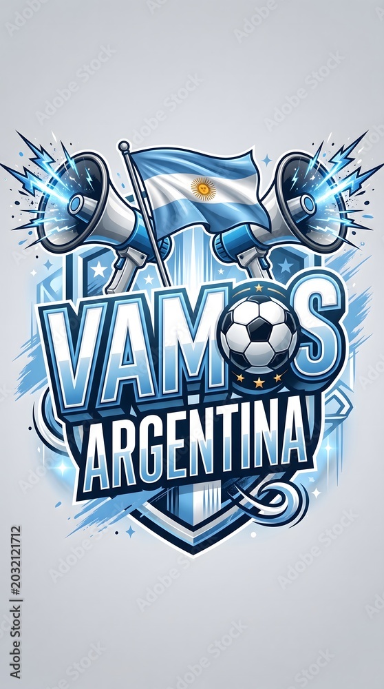 Fototapeta premium Vamos argentina text with soccer ball and flag graphic