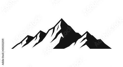 Fotografia Silhouette of rugged mountain range with snow capped peaks on white background