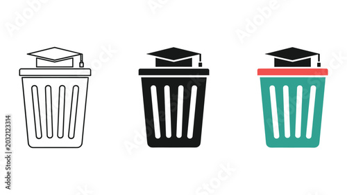 Photos Academic waste disposal icon with graduation cap symbolizing discarded education