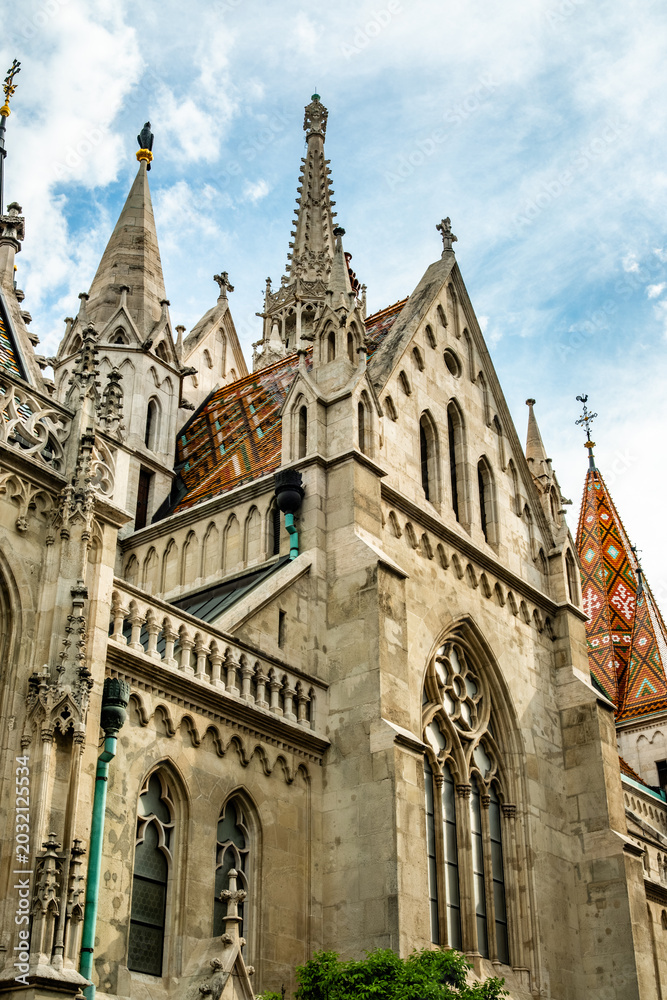 Fototapeta premium Matthias Church, A Historic Tourist Landmark In Budapest, Close To Fisherman's Bastion