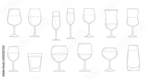 Photos Collection of Hand-Drawn Wine and Cocktail Glasses