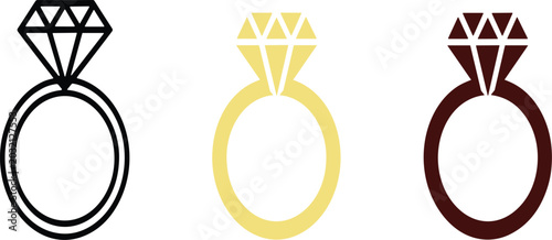 Foto Three engagement rings in black, yellow, and brown with diamonds vector illustra