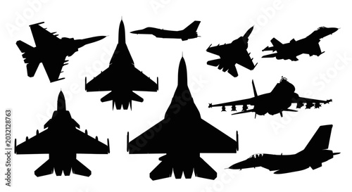 Photography Modern Fighter Jet Silhouettes - Military Aircraft Collection