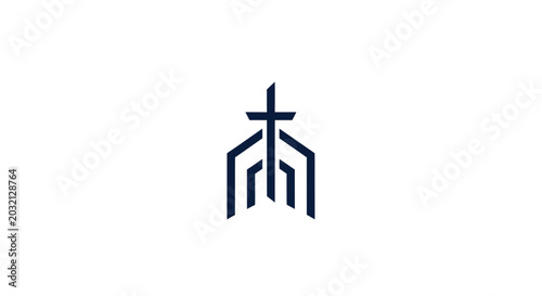 Bild auf Leinwand Modern Church Logo with Cross and Abstract Building Lines