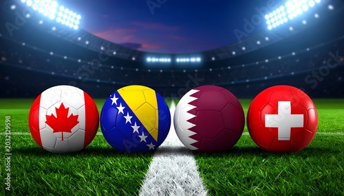 Canada, Bosnia and Herzegovina, Qatar and Switzerland Football World Cup 2026 group concept