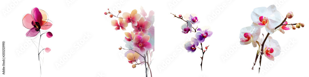 Fototapeta premium Orchid flower blossom branch pink white purple tropical exotic floral nature elegant orchid flower blossom branch pink white purple tropical exotic floral nature arrangement delicate petal