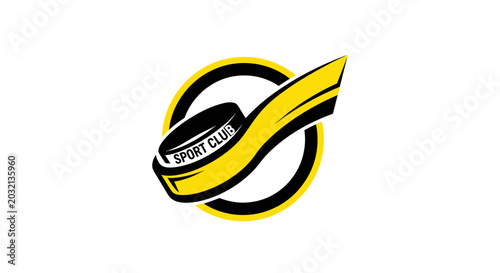 Photography Hockey Sport Club Logo Emblem with Puck and Ring