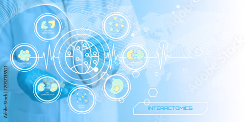 Foto Modern illustration depicting interconnection of biological data systems and int
