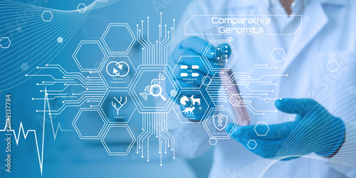 Konstfotografi Scientist using digital interface for comparative genomics research with futuris