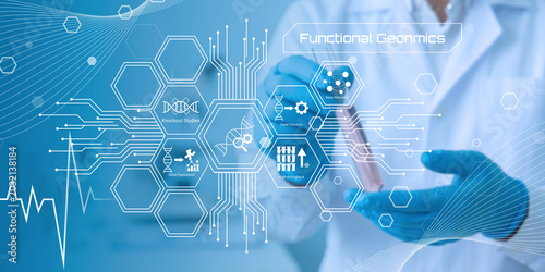 Foto Scientist using digital interface showcasing functional genomics research with D